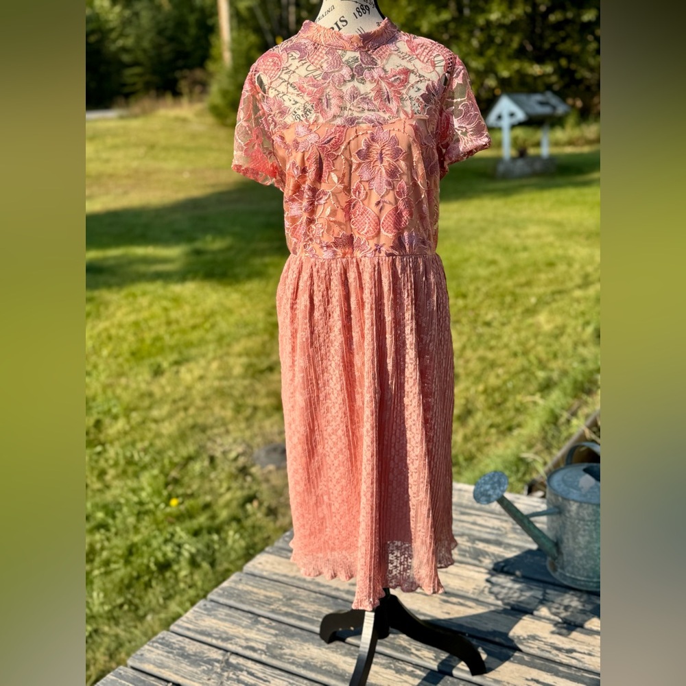 Lane Bryant Pink Lace Midi Dress
